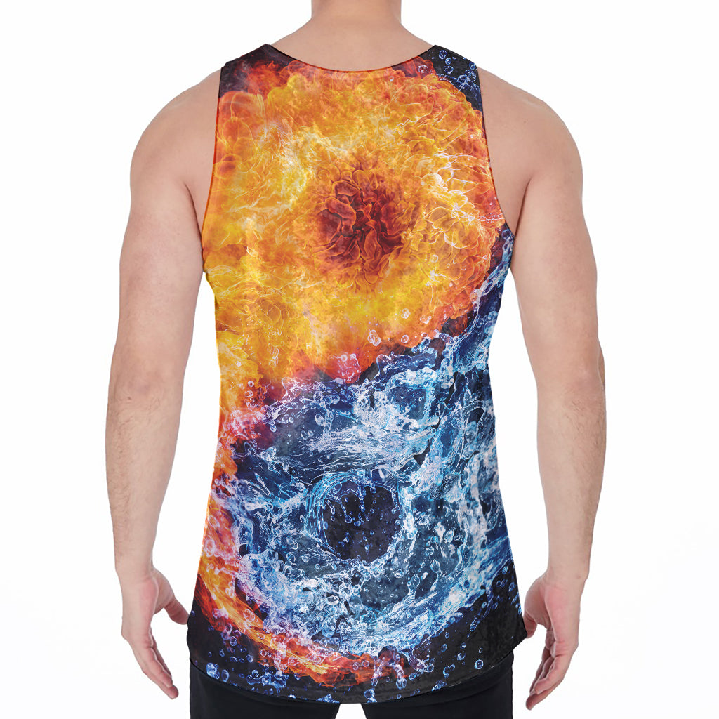 Fire And Water Yin Yang Print Men's Velvet Tank Top