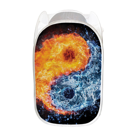 Fire And Water Yin Yang Print Mesh Laundry Hamper