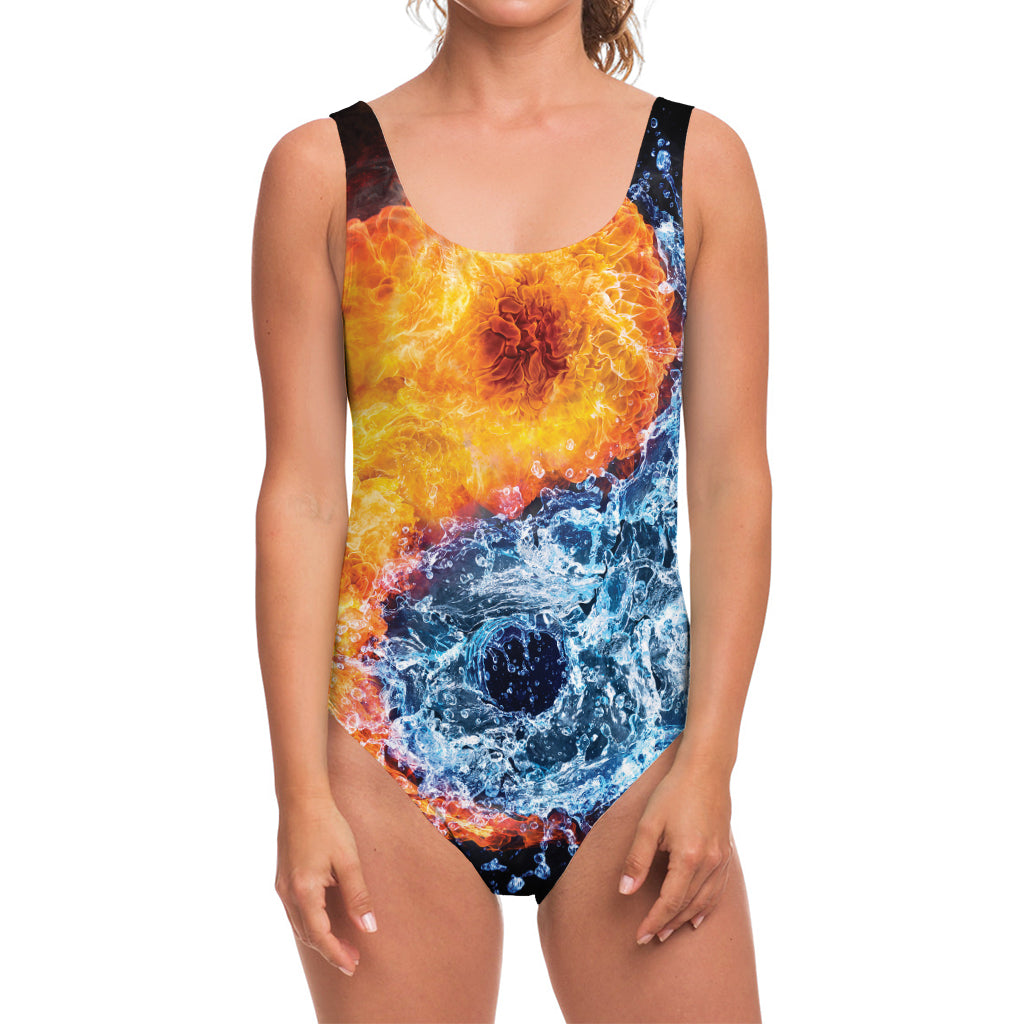 Fire And Water Yin Yang Print One Piece Swimsuit