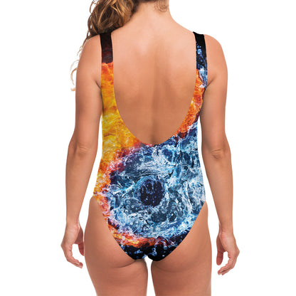 Fire And Water Yin Yang Print One Piece Swimsuit