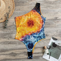 Fire And Water Yin Yang Print One Shoulder Bodysuit