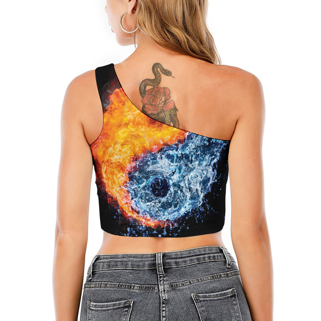 Fire And Water Yin Yang Print One Shoulder Crop Top