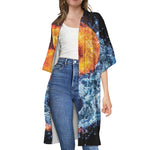 Fire And Water Yin Yang Print Open Front Beach Cover Up