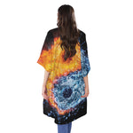 Fire And Water Yin Yang Print Open Front Beach Cover Up