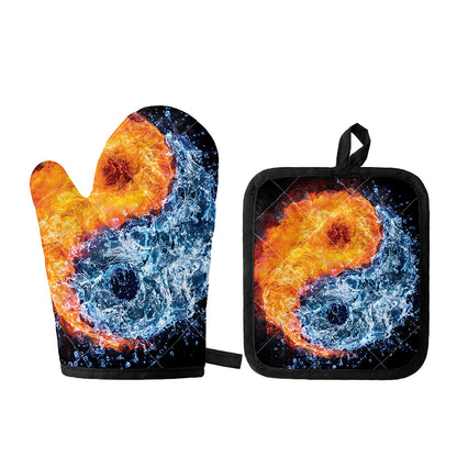 Fire And Water Yin Yang Print Oven Mitt And Pot Holder Set