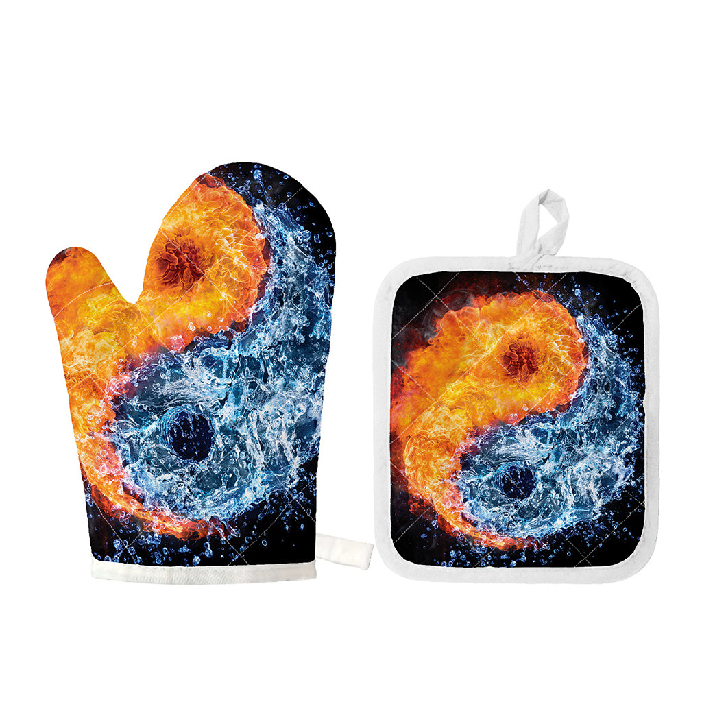 Fire And Water Yin Yang Print Oven Mitt And Pot Holder Set