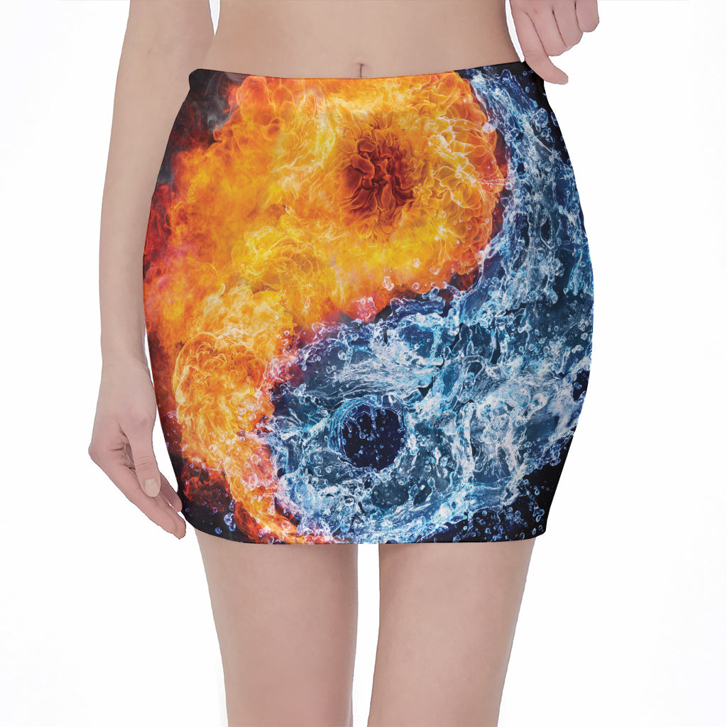 Fire And Water Yin Yang Print Pencil Mini Skirt