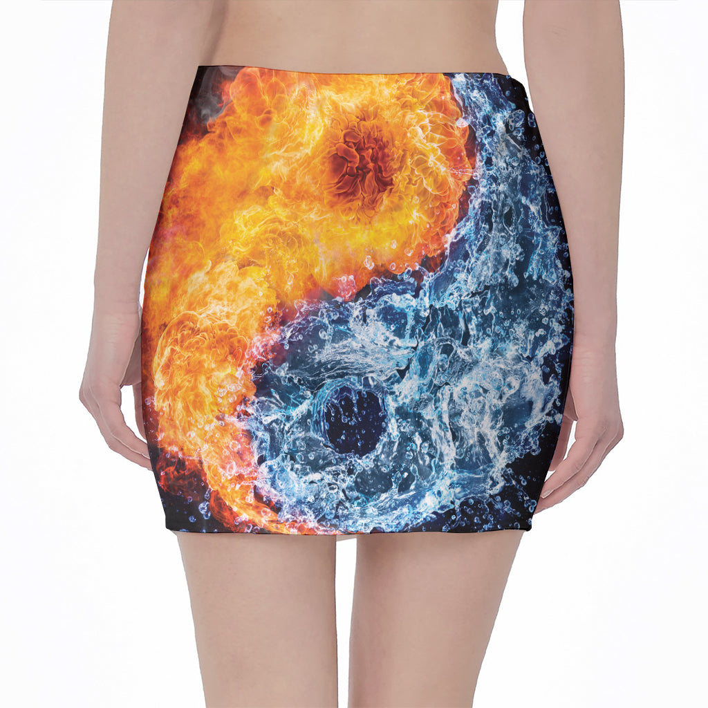 Fire And Water Yin Yang Print Pencil Mini Skirt