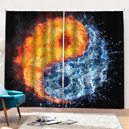Fire And Water Yin Yang Print Pencil Pleat Curtains