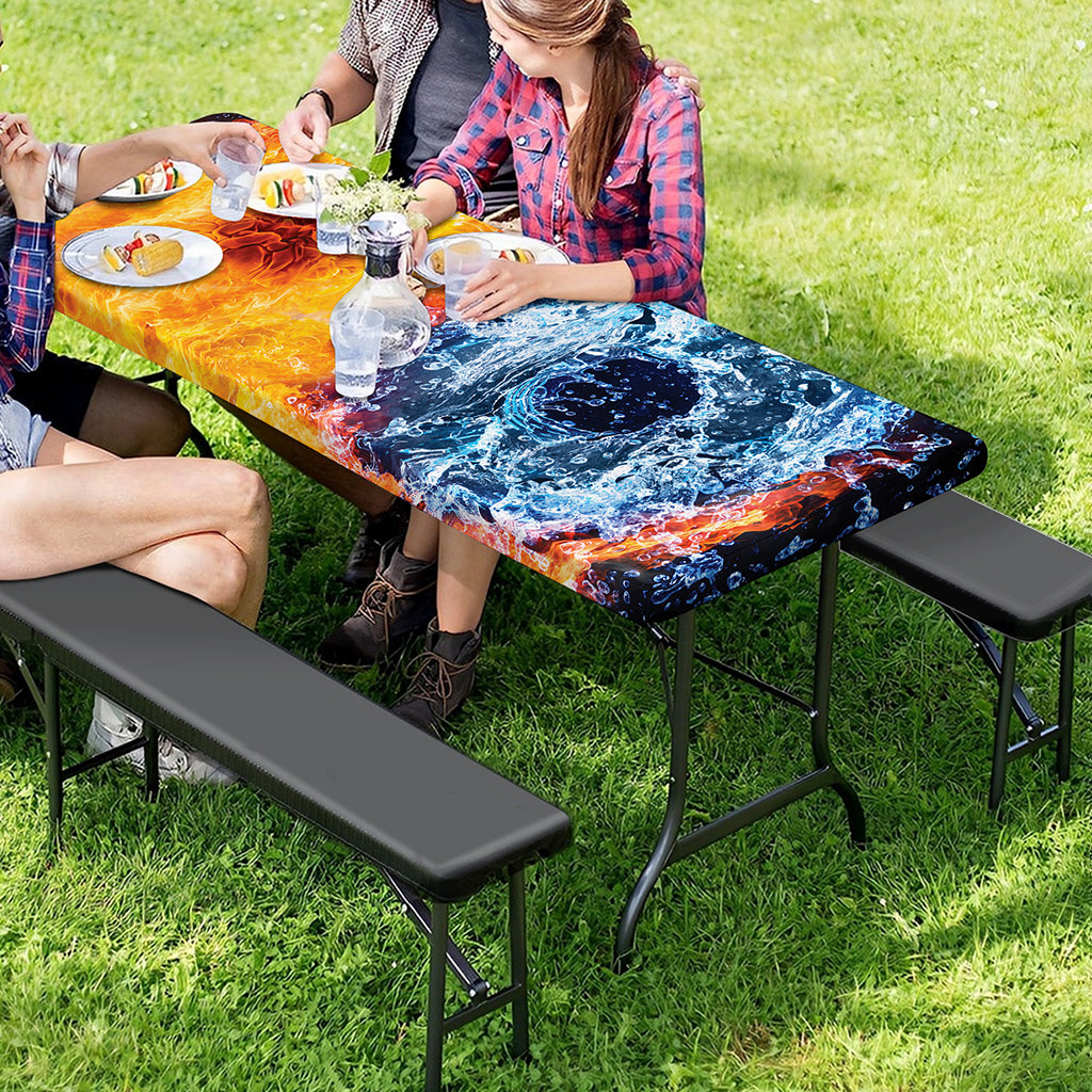 Fire And Water Yin Yang Print Picnic Table Cover