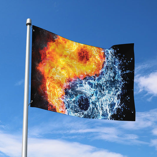 Fire And Water Yin Yang Print Polyester Flag
