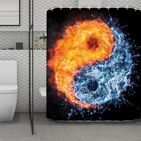 Fire And Water Yin Yang Print Polyester Shower Curtain