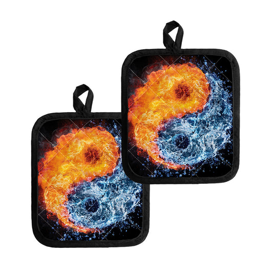 Fire And Water Yin Yang Print Pot Holders