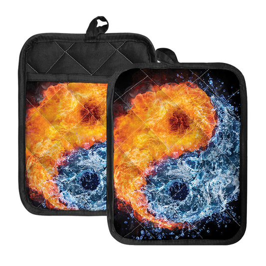 Fire And Water Yin Yang Print Pot Holders With Pocket