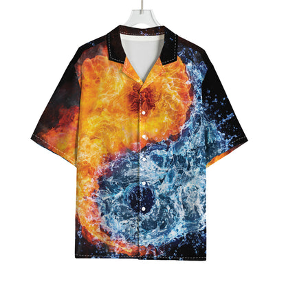 Fire And Water Yin Yang Print Rayon Hawaiian Shirt