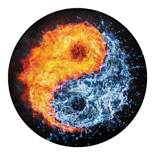 Fire And Water Yin Yang Print Round Blanket