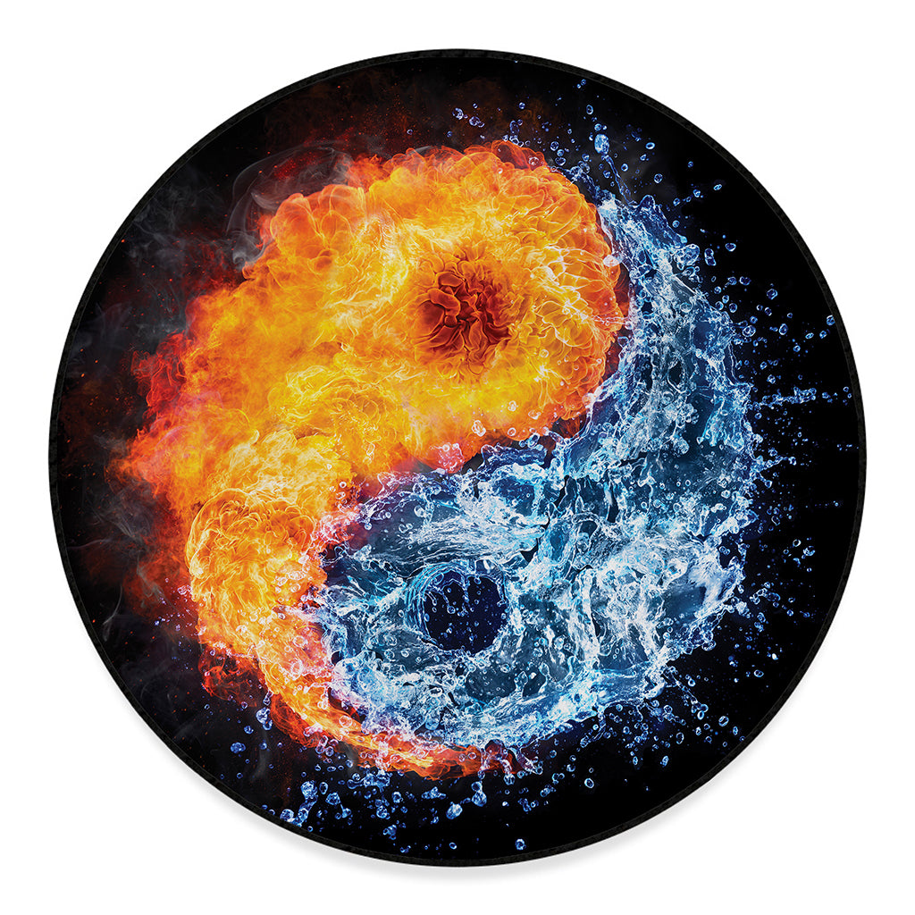 Fire And Water Yin Yang Print Round Floor Mat