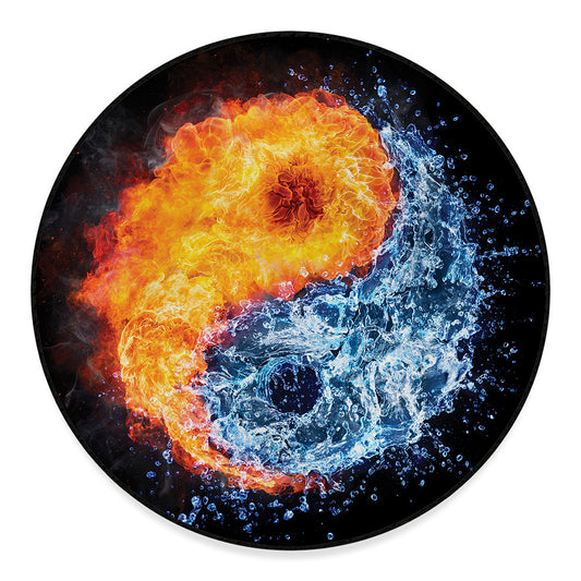 Fire And Water Yin Yang Print Round Floor Mat