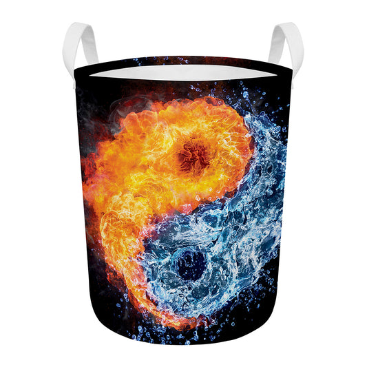 Fire And Water Yin Yang Print Round Laundry Basket