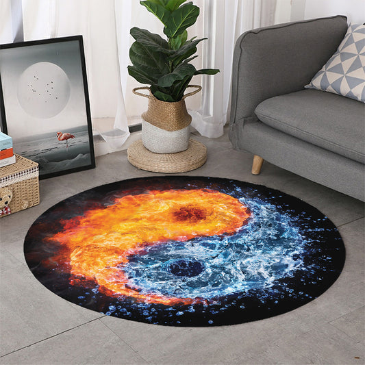 Fire And Water Yin Yang Print Round Rug
