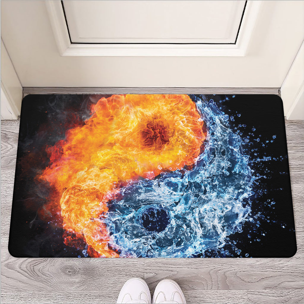 Fire And Water Yin Yang Print Rubber Doormat