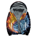 Fire And Water Yin Yang Print Sherpa Lined Zip Up Hoodie