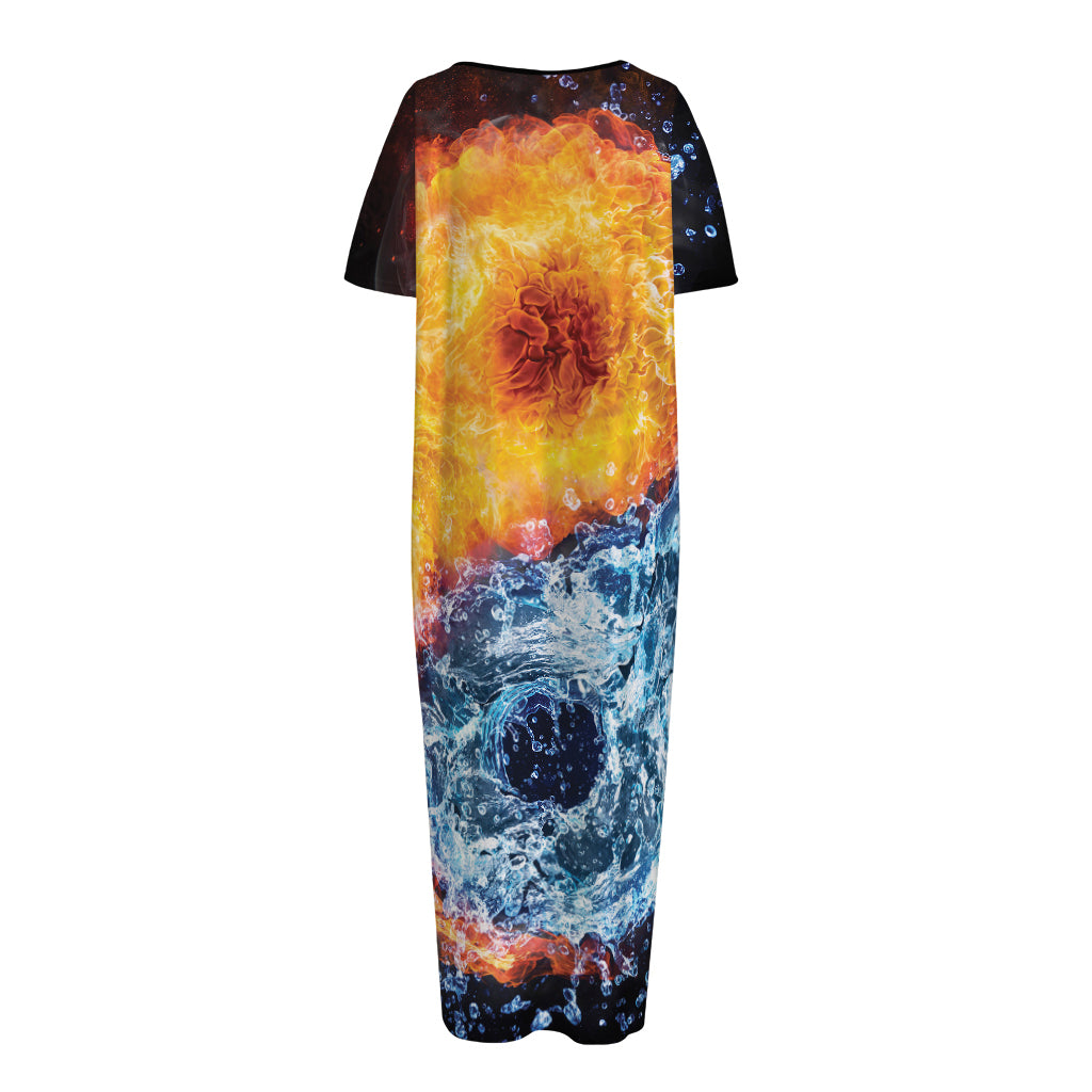 Fire And Water Yin Yang Print Short Sleeve Long Nightdress