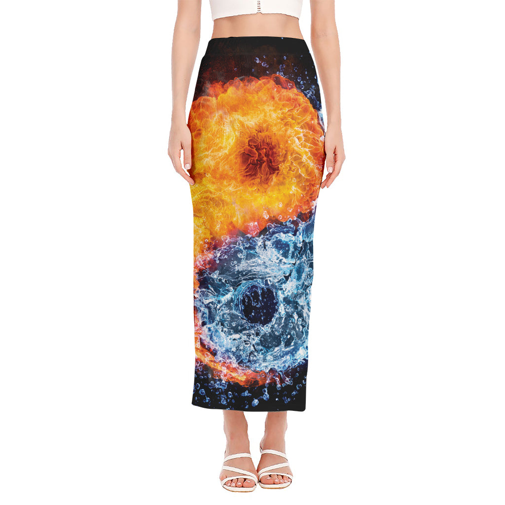 Fire And Water Yin Yang Print Side Slit Maxi Skirt