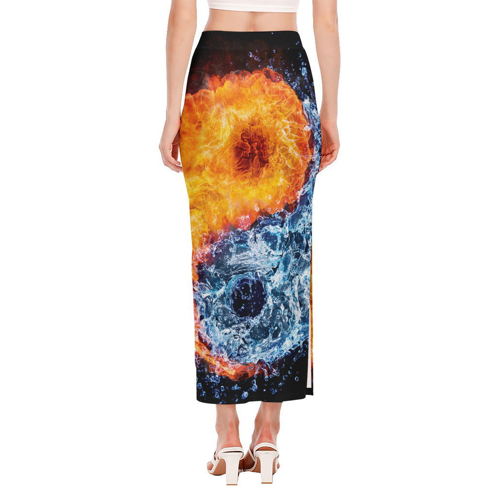 Fire And Water Yin Yang Print Side Slit Maxi Skirt