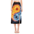 Fire And Water Yin Yang Print Side Slit Midi Skirt
