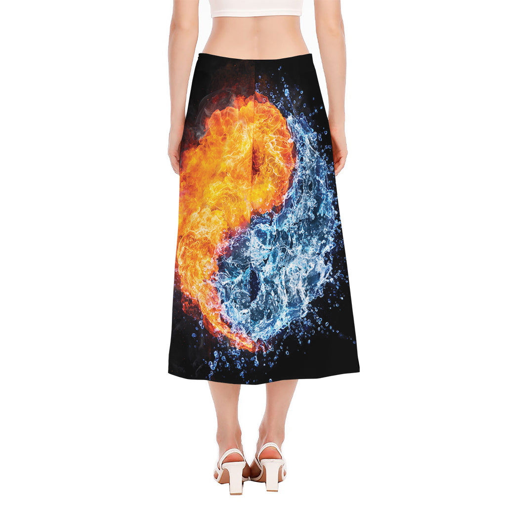 Fire And Water Yin Yang Print Side Slit Midi Skirt