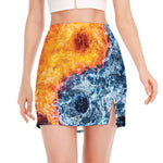 Fire And Water Yin Yang Print Side Slit Mini Skirt