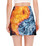 Fire And Water Yin Yang Print Side Slit Mini Skirt