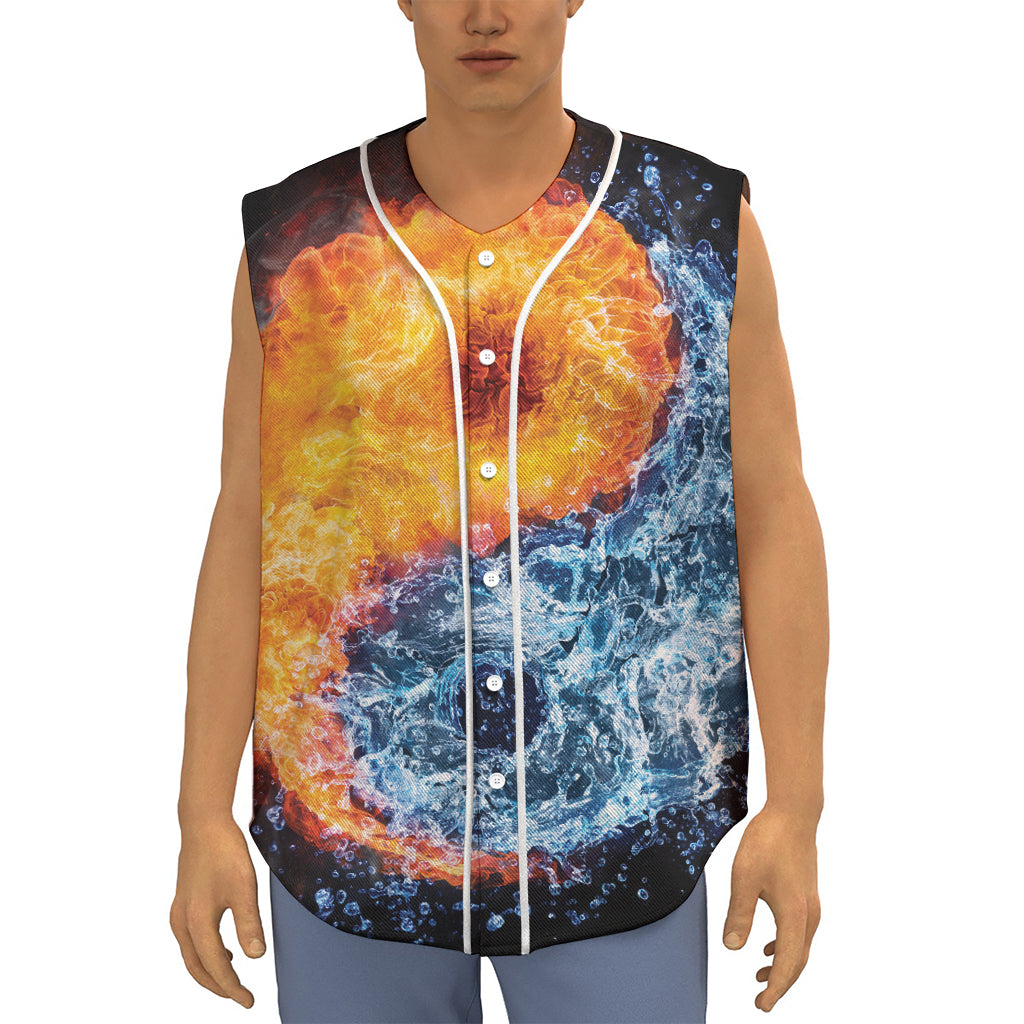 Fire And Water Yin Yang Print Sleeveless Baseball Jersey