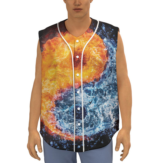 Fire And Water Yin Yang Print Sleeveless Baseball Jersey