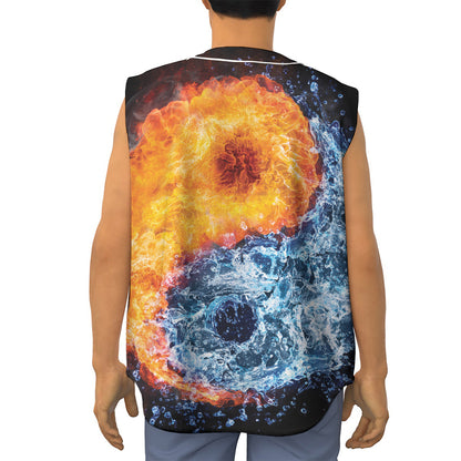 Fire And Water Yin Yang Print Sleeveless Baseball Jersey