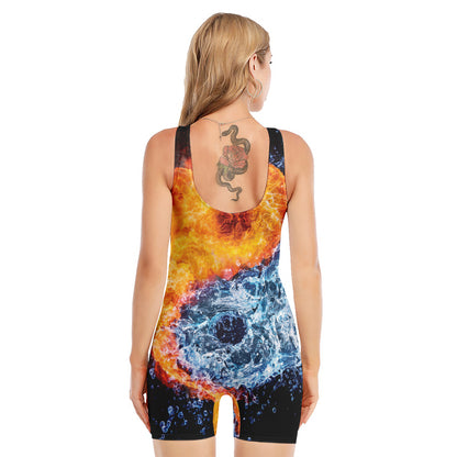 Fire And Water Yin Yang Print Sleeveless One Piece Swimsuit