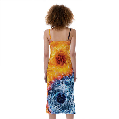 Fire And Water Yin Yang Print Slim Fit Midi Cami Dress
