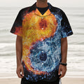 Fire And Water Yin Yang Print Textured Short Sleeve Shirt