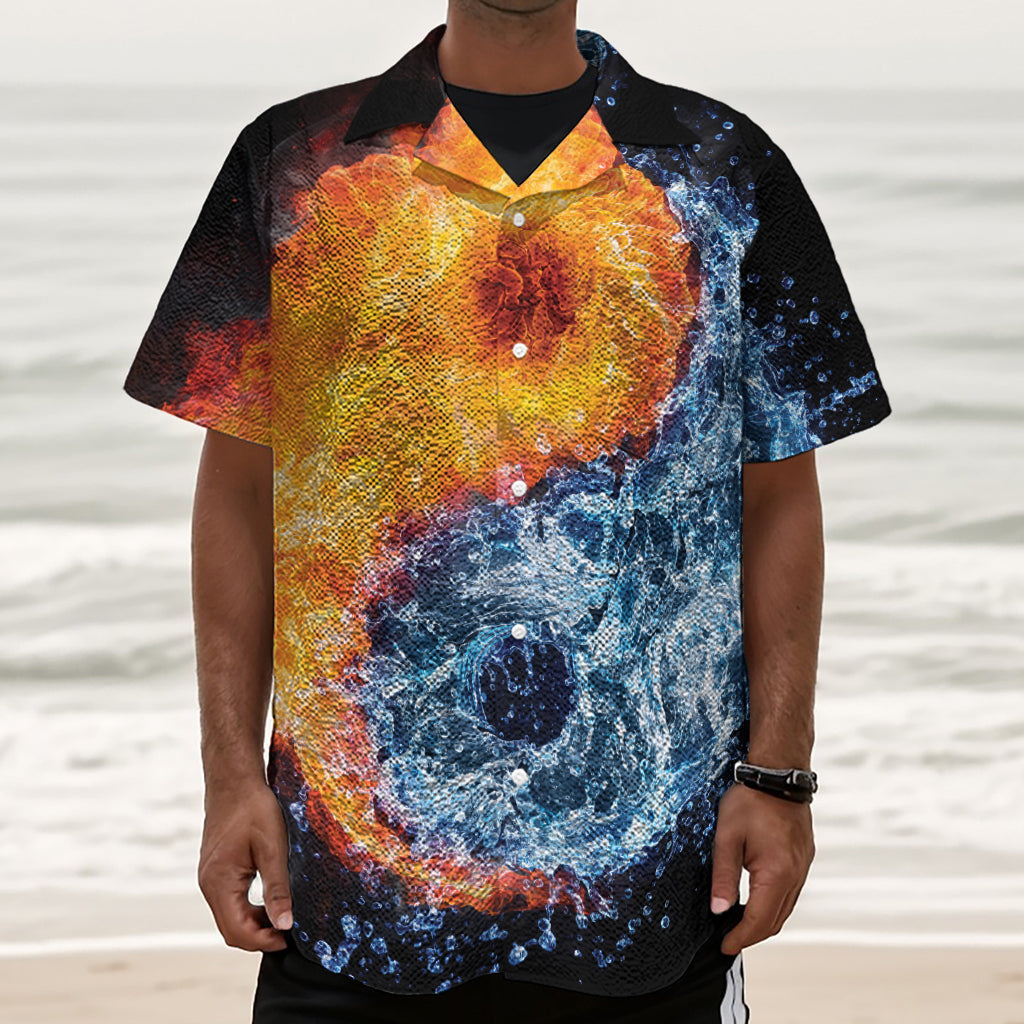 Fire And Water Yin Yang Print Textured Short Sleeve Shirt