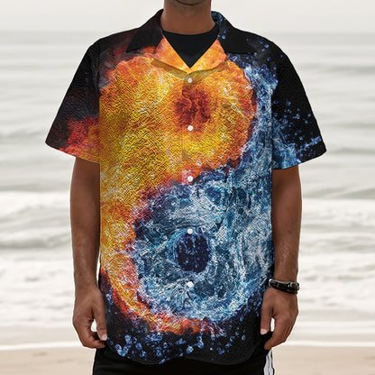 Fire And Water Yin Yang Print Textured Short Sleeve Shirt