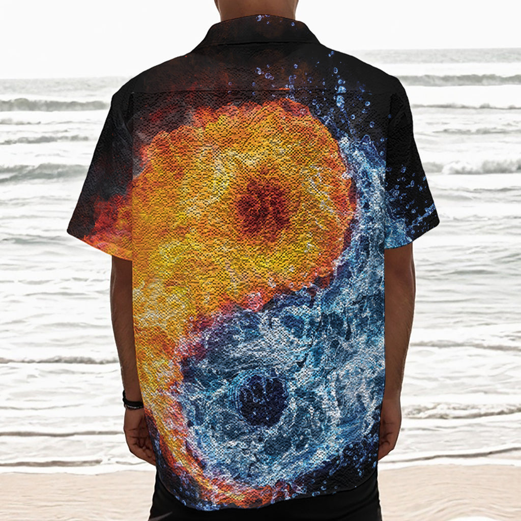 Fire And Water Yin Yang Print Textured Short Sleeve Shirt
