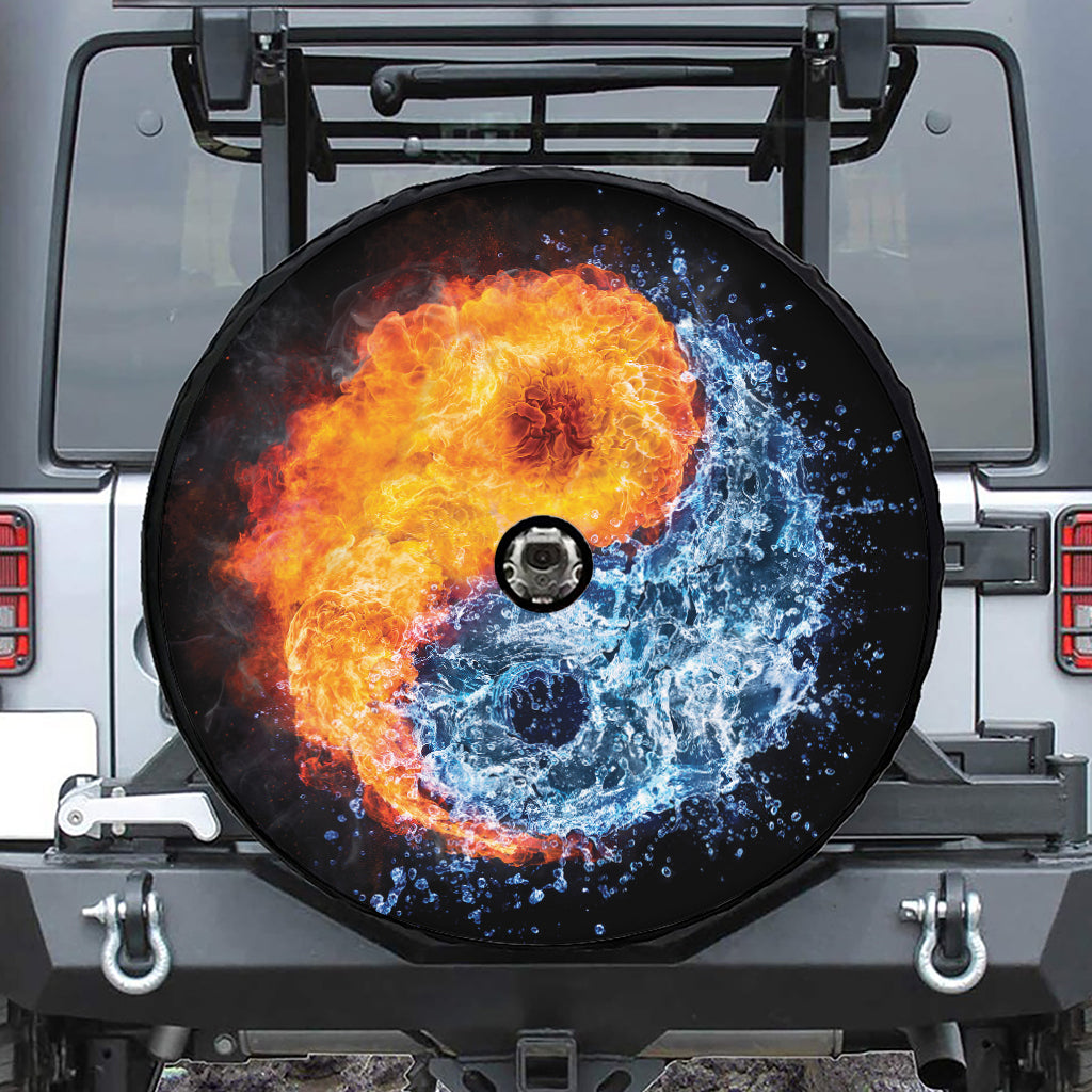 Fire And Water Yin Yang Print Tire Cover With Camera Hole