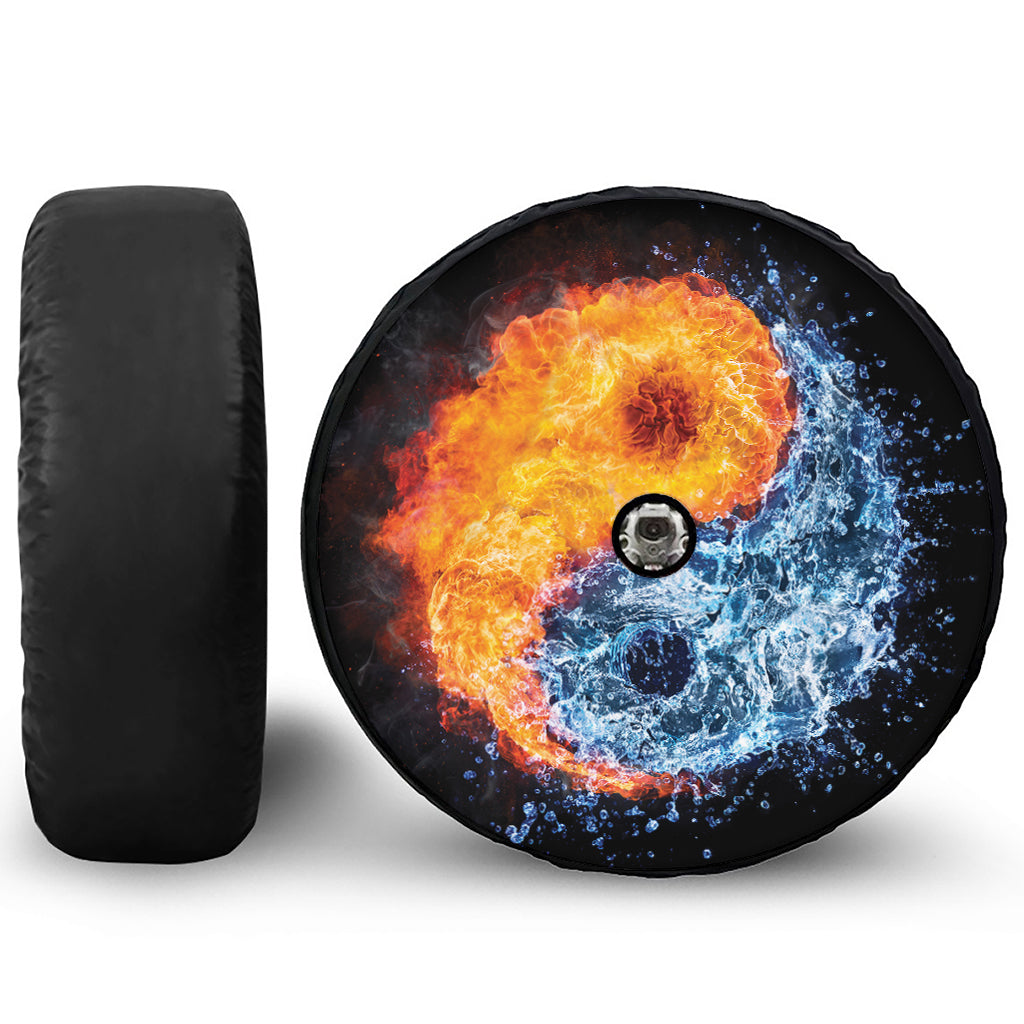 Fire And Water Yin Yang Print Tire Cover With Camera Hole