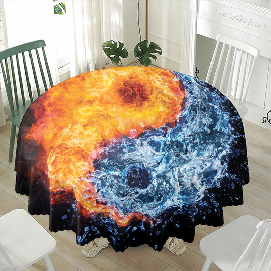 Fire And Water Yin Yang Print Waterproof Round Tablecloth