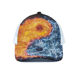 Fire And Water Yin Yang Print White Mesh Trucker Cap