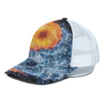 Fire And Water Yin Yang Print White Mesh Trucker Cap