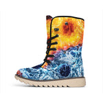 Fire And Water Yin Yang Print Winter Boots