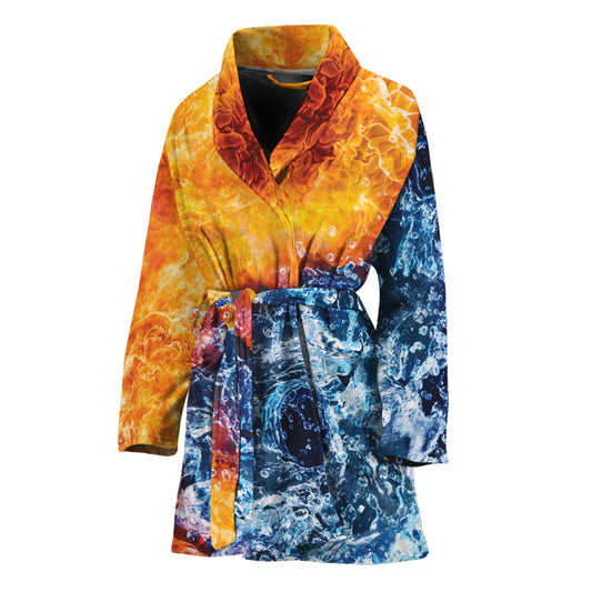 Fire And Water Yin Yang Print Women's Bathrobe