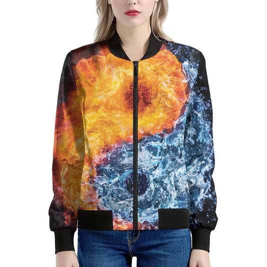 Fire And Water Yin Yang Print Women's Bomber Jacket